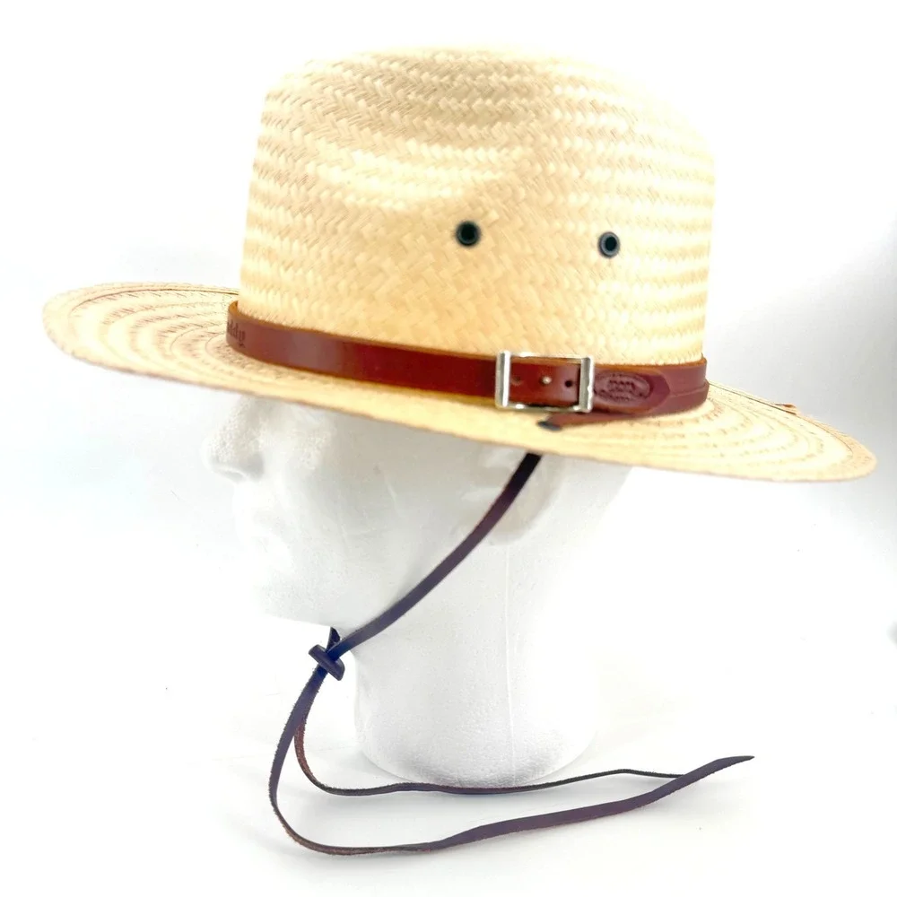 Double M Saddlery Boot Daddy Straw Safari Hat OS Natural Tan Leather Band Strap